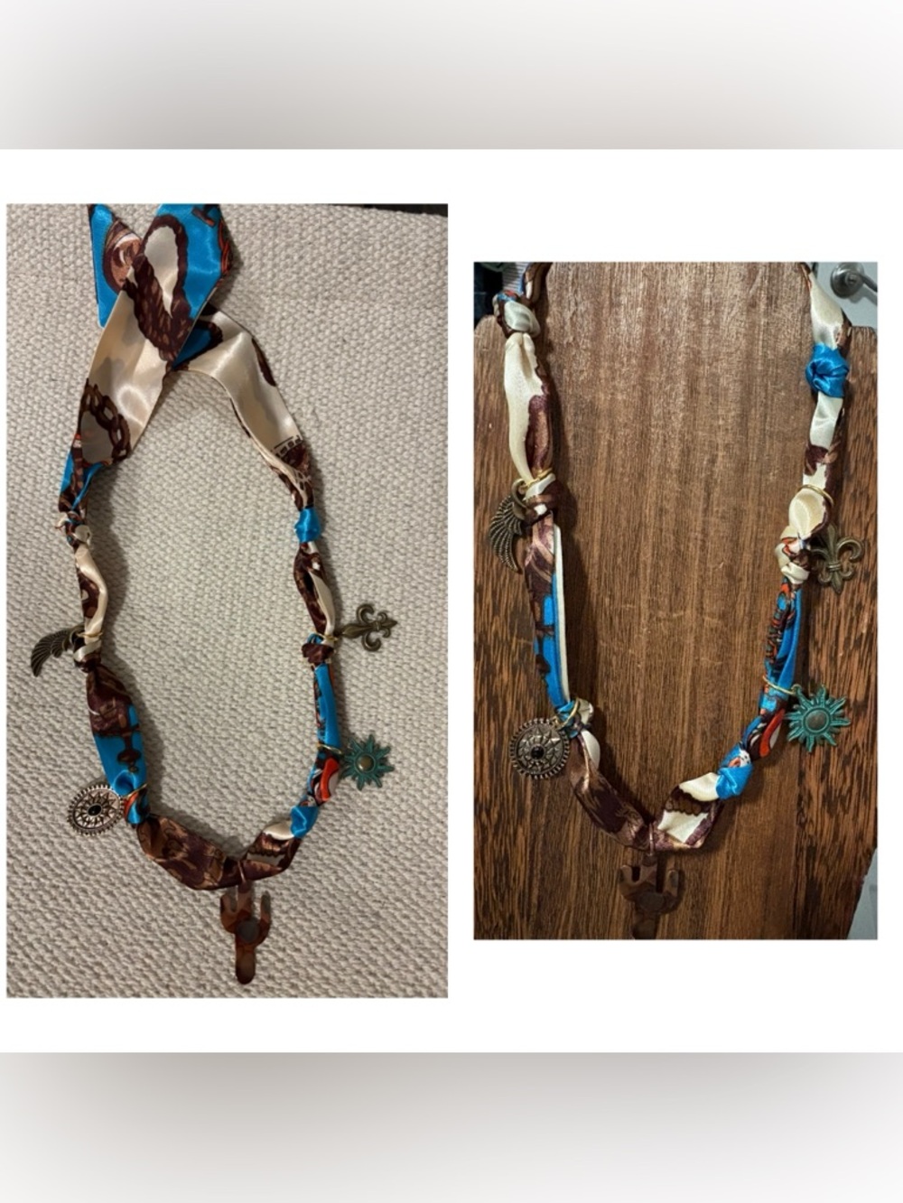 Handmade Boho Silk twilly scarf charm necklace